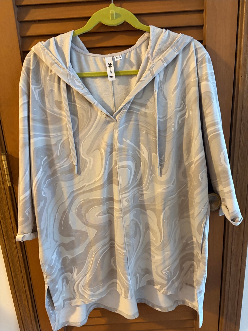 Soft Swirl Hooded Tunic Top - Gray HD